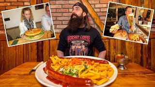EATING THE BIGGEST BRATWURST IN GERMANY AT FRANKFURT'S FAMOUS GIANT FOOD RESTAURANT | BeardMeatsFood