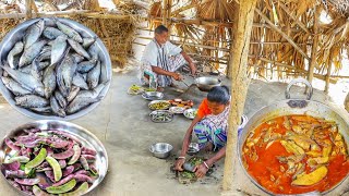 small fish curry and sim vaji cooking & eating by our santali tribe couple
