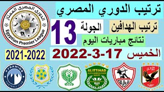 ترتيب الدوري المصري وترتيب الهدافين ونتائج مباريات اليوم الخميس 17-3-2022 من الجولة 13