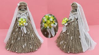 Beautiful Bride Doll with Jute craft | How to decorate doll from jute