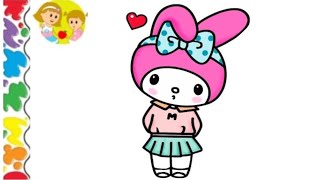 How to draw my melody💓💞 | Sanrio | melody colouring cute easy melody drawing tutorials