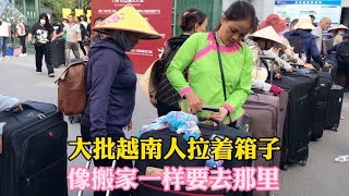 实拍中越边境云南河口，大批越南人拉着箱子像搬家，他们要去那里