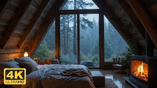 Cozy Rainy Night 🌧️ Warm Fireplace, Soothing Piano, and Gentle Rain Sounds for Relaxation \u0026 Comfort