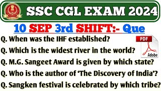 ssc cgl 10 sept 3rd shift paper | today cgl exam analysis 3rd shift | ssc cgl 3rd shift today