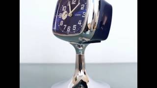 PhOTOSHOOT DUGENA Alarm TOP! Mantel Mid Century Clock BLUE/CHROME Pedestal Space Age German