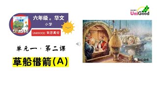 六年级华文KSSR 课文生字新词。 第二课：《草船借箭-A》课文生字新词，课文意思，例句，同音字，近似字，形近字，汉语拼音，多音多义字，同义词，反义词，成语