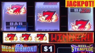 YES! My second ever Blazing 7's JACKPOT! 3 REEL Thunder Cash + MEGA DIAMOND + Reel Stampede slots!