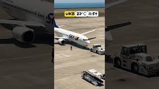 Boeing737 Skymark Airlines Pushing an airplane with a towing car Kobe Airport #boeing737 #towingcar