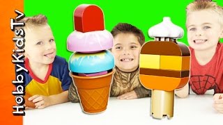 DUPLOE LEGO ICECREAM Toy Review! Surprise Toys with HobbyPig + HobbyFrog HobbyKidsTV