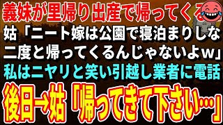 【スカッとする話】義妹が里帰り出産で帰ってくると姑「娘が帰るまで公園で寝なｗ」私はニヤリと笑い引越し業者に電話→数日後、泣きわめく姑から大量の着信がｗ【修羅場】