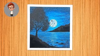 Oil pastel drawing ||Night scenery drawing ||Moonlight drawing step by step