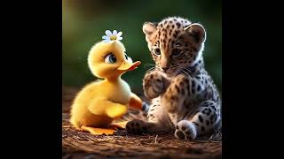 Cute Duckling and Baby Leopard friendship