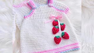 WOW!😍 Overol con Falda tejido con gancho RN a 3 años SUPER FACIL / Jardinera con Fresas a CROCHET