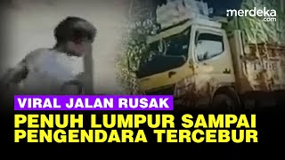 Apes Pemotor Tercebur Akibat Jalan Rusak Parah Berlumpur di OKI Sumsel