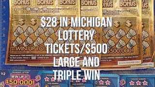 $28 In Michigan Lottery Tickets/$500 Large And Triple Win