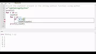 count the character from the given string without function using python