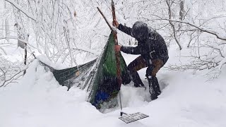 Surviving in heavy snow and blizzards - Overnight camp in the snow - Altitude 1500 meters - ASMR