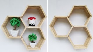Popsicle Stick Hexagon Shelf | Icecream Stick Craft | Wall Decor