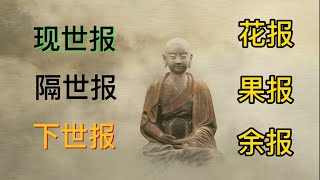 因果律中的花報、果報、餘報，果報中的現世報、下世報、隔世報、異熟果、等流果、增上果、士用果