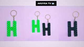 #8: How to make Beaded ALPHABET H Keychain //DIY Letter H Beaded Keyholder