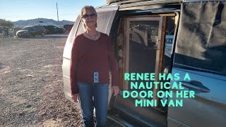 RENEE HAS AN UNUSUAL DOOR ON HER MINI VAN BUILD.