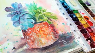 Succulents Loose Watercolor Tutorial-Paint With Me!