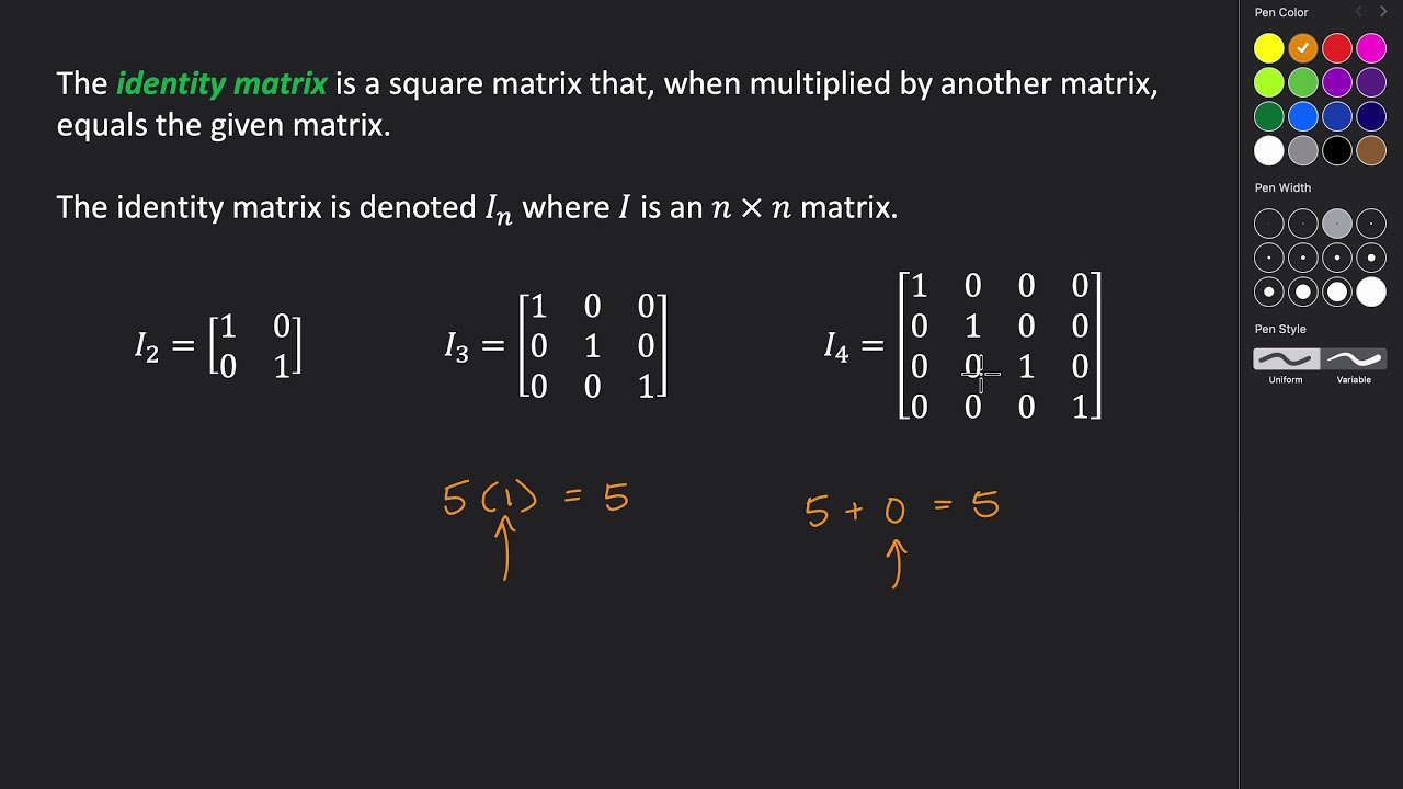 Identity Matrices And Inverses - YouTube