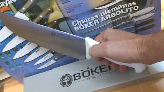 Cuchillo boker arbolito cabo plastico blanco carnicero acero inoxidable.