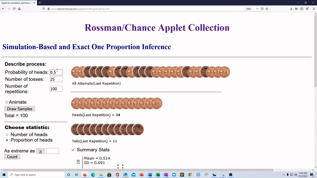 Mat 118 One Proportion Applet Youtube