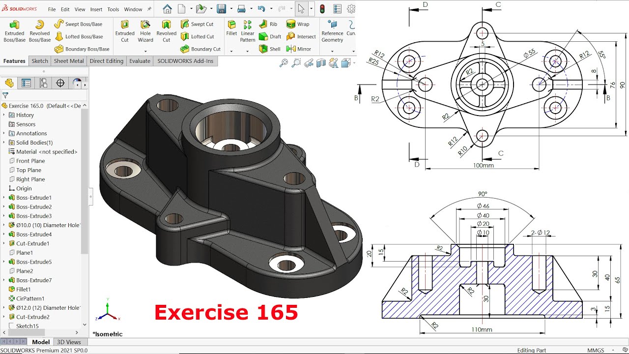 Solidworks Tutorial For Beginners Exercise 165 - YouTube