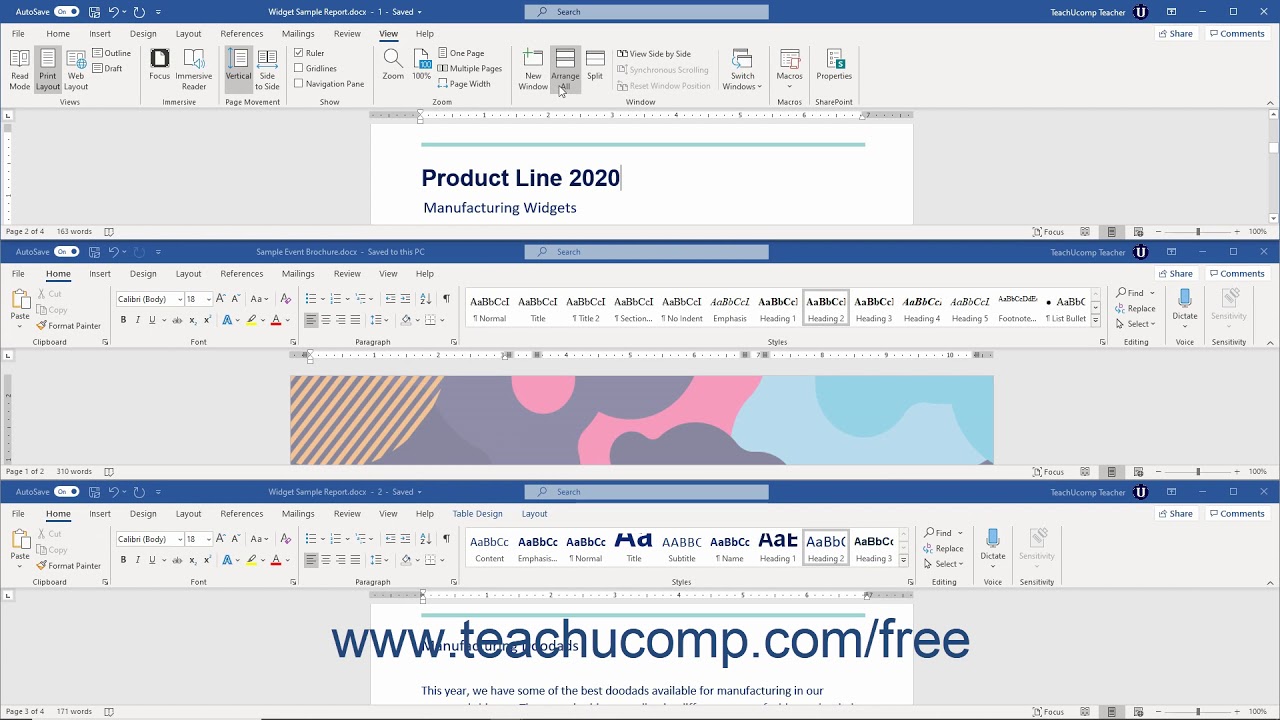 Word 2019 And 365 Tutorial Arranging Open Document Windows Microsoft ...