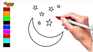 How To Draw Moon With Stars Easy Step by Step Tutorial#shorts #draw #drawdolls #picture