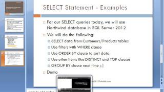 SQL Tutorials by Kash - Using SQL Select statement in MS SQL 2012