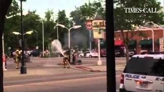 Video: Gas pump fire in #Longmont on Monday result of hit-and-run. Courtesy of Sean Milano