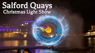 Salford Quays at Christmas - Media City UK Christmas lights and STUNNING Water Light Show!