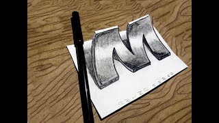 Very Easy !! How to Draw 3D Letter M - Drawing with pencil
