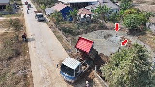 New project Incredible Dump Truck filling Pond with Super Bulldozer MITSUBISHI BD2G Moving Soil