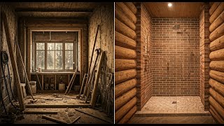 Log Cabin 🏡: Building a Bathroom \u0026 Toilet 🛁 in 20 Days – From Start to Finish! @Mrhuubushcraft