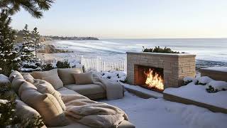 Cozy Winter Beachfront | Fireplace Crackling \u0026 Ocean Sounds ASMR for Relaxation