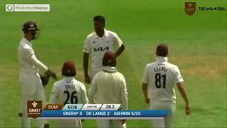 All 6 wickets for Ravi Ashwin in the second innings against Somerset.#ashwin
