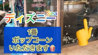 開店前から並んで最初のポップコーンをいただきます【ディズニーシーのソルトポップコーン】