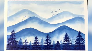 ฝึกระบายสีน้ำพื้นฐาน Watercolor🎨Mountain Monotone 🏔🏔🌲