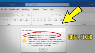 Fix Word experienced an error trying to open the file | How To Solve Can't open document in Ms word