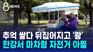 추억 쌓다 뒤집어지고 '쾅'…한강서 마차형 자전거 아찔 / SBS 8뉴스