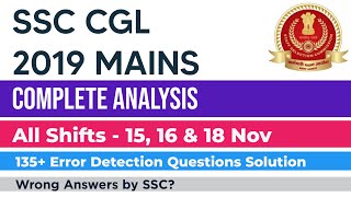 SSC CGL 2019 TIER 2 Question Paper Complete Solution || All Shifts (15, 16 & 18 Nov) | SSC CGL MAINS