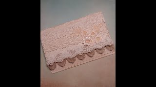 Handmade Vintage Lace Envelope Ephemera with Peach Rose Accent SOLD