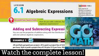 Lesson 6.1 Algebraic Expressions