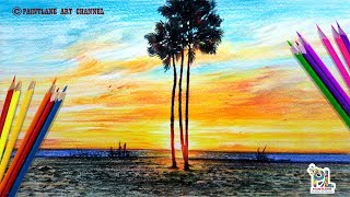 How to Coloring A Sunset Landscape with Color Pencils | Step by Step Pencil Art