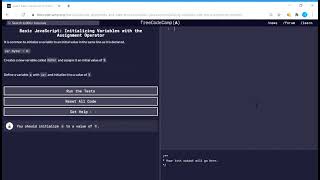 Basic JavaScript (5/111) | Initializing Variables with the Assignment Operator | freeCodeCamp