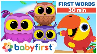 Hoot, Scoot & What | Learn Vocabulary for Kids | Larry Surprise Eggs | First Words | BabyFirst TV